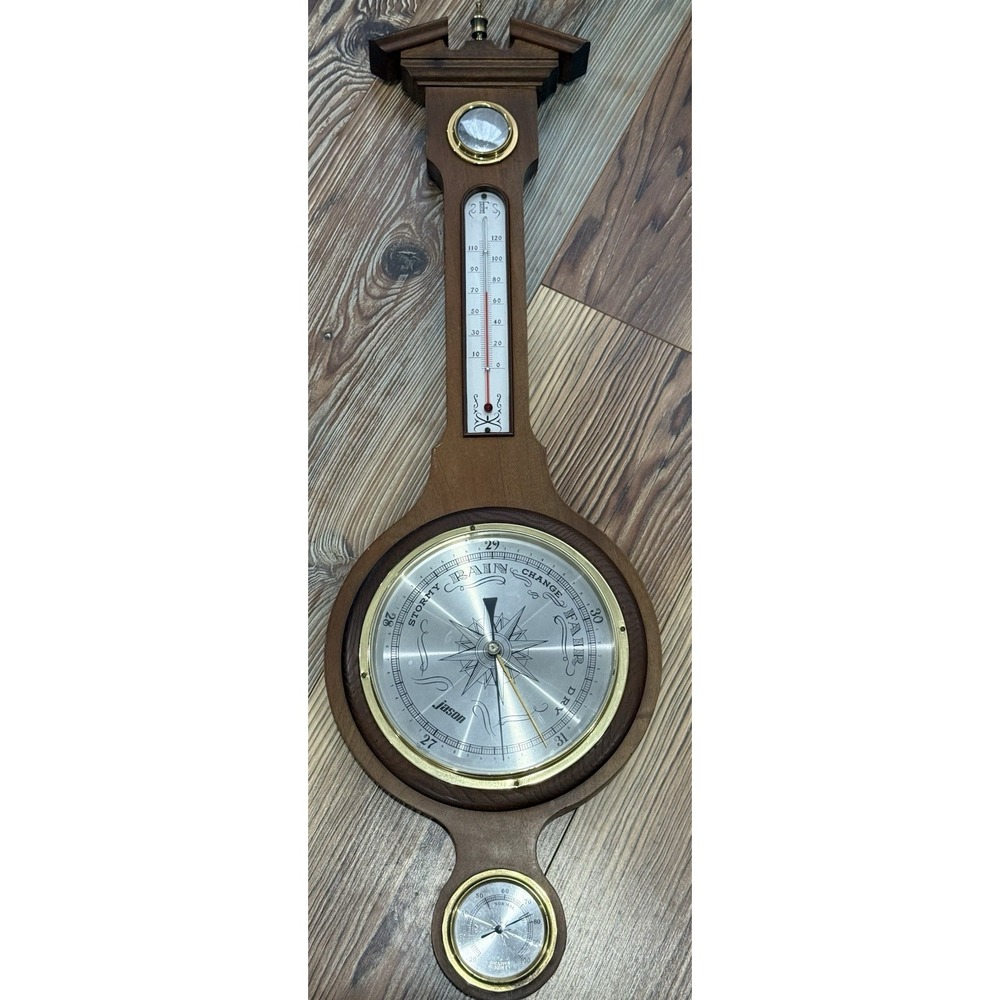 Vtg Jason Banjo Weather Station Barometer Thermometer Hygrometer 28"